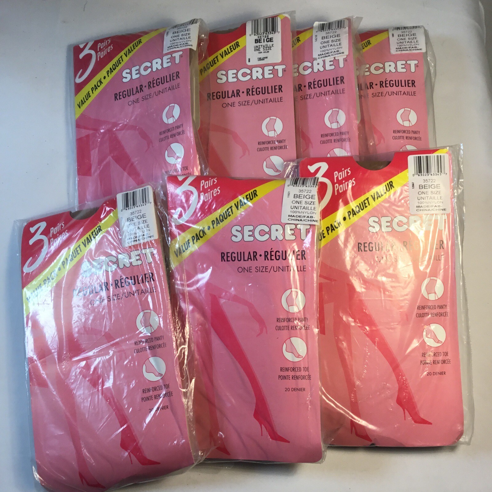 Vintage Pantyhose Secret Regular 3 Pairs Pack Color Beige One Size Lot Of 7