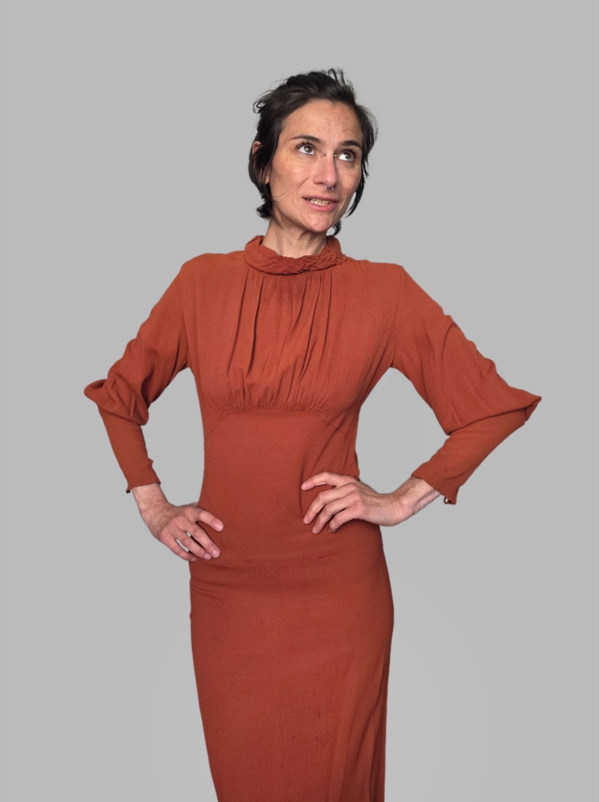 Authentic 1930s Rust Crepe Dress | Bias Cut Day Dress | Cinnamon Brown…