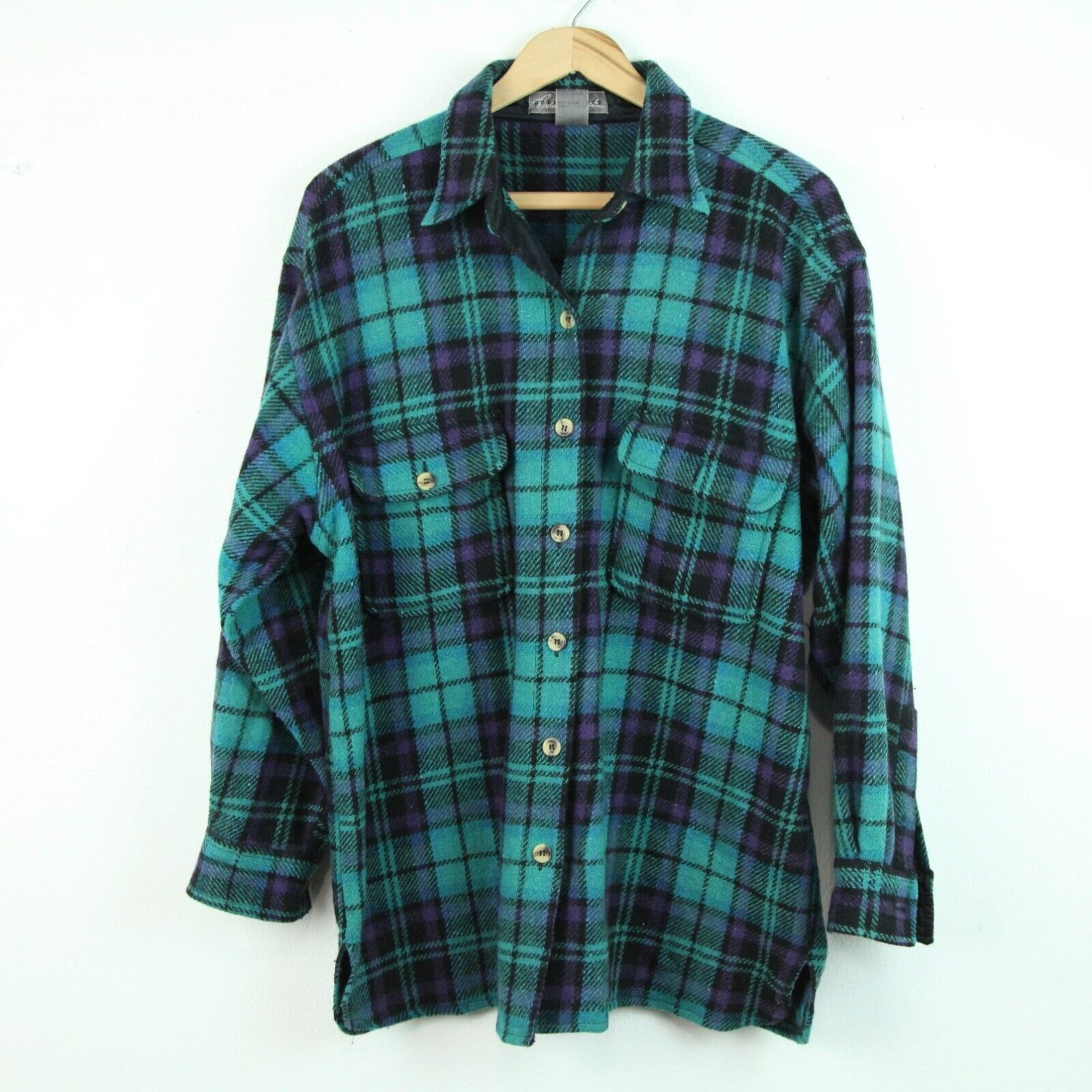Womens Shacket Small Vintage Wool Plaid Shirt Oversize Baggy Cabincore Grunge