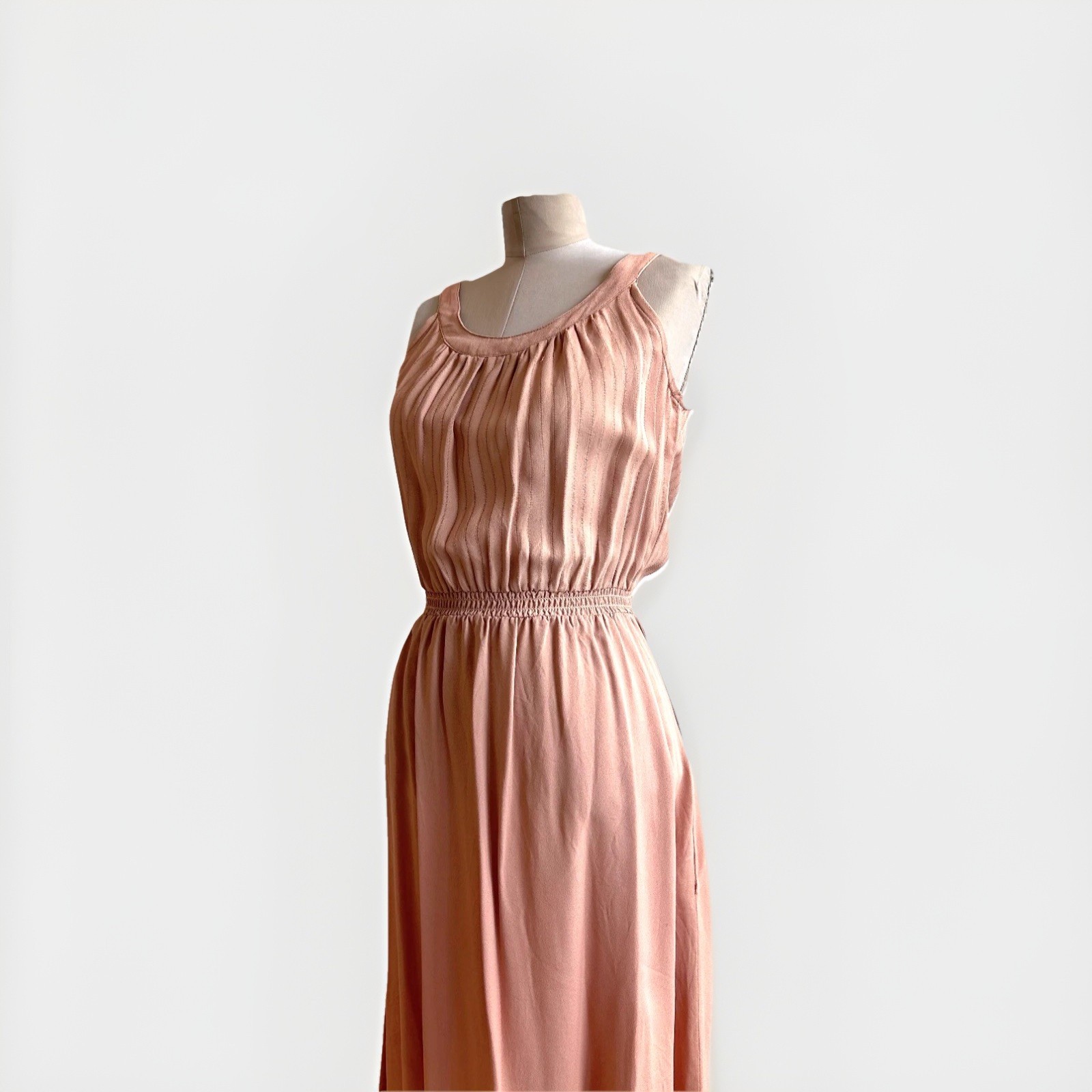 Vintage 1960s Nude Matte Crepe Dress sz S 4 6 Summer Maisel Chic Elastic Waist