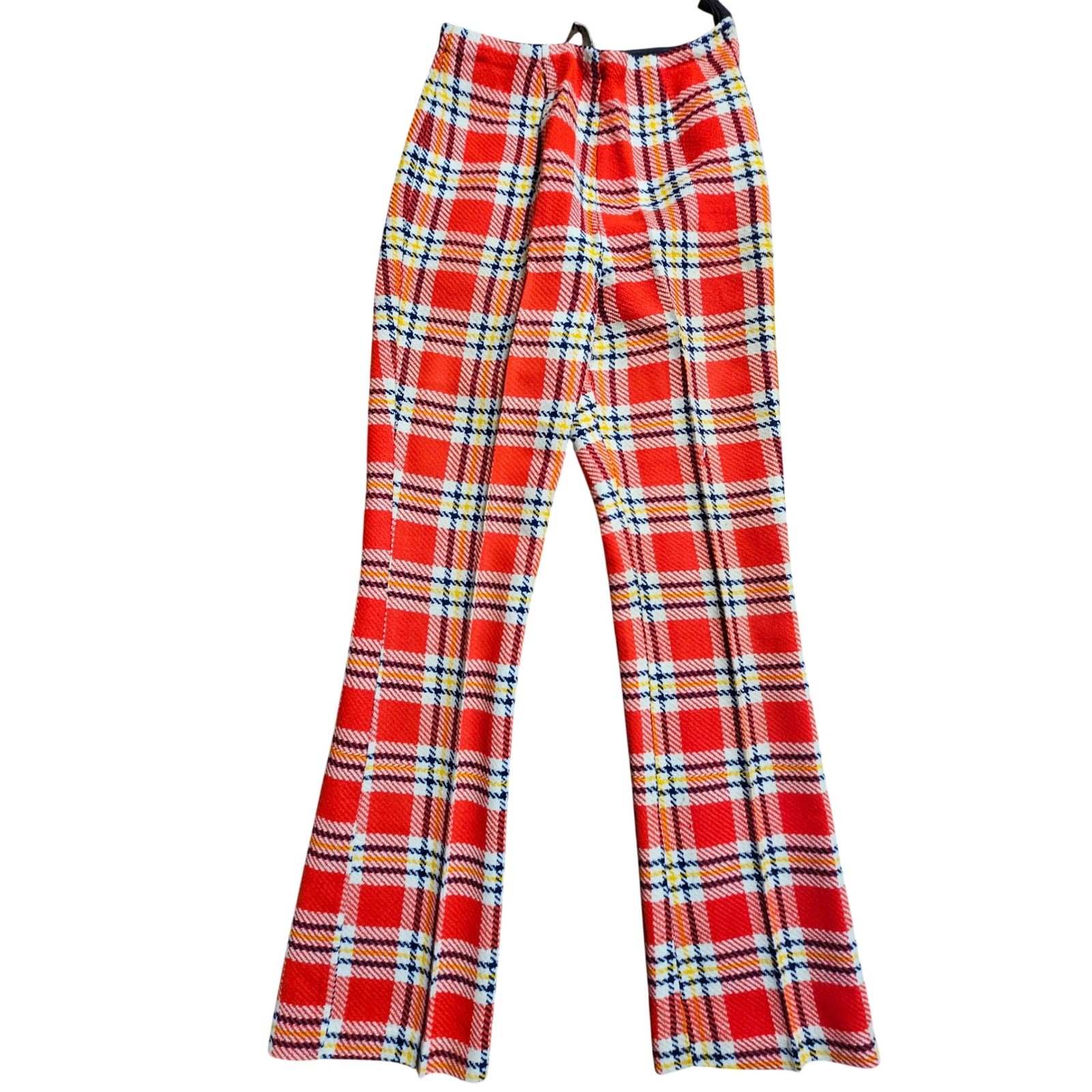 Vintage Bogart of Texas Red Plaid Flare Pants High Waist 24×29 Retro Mod Disco