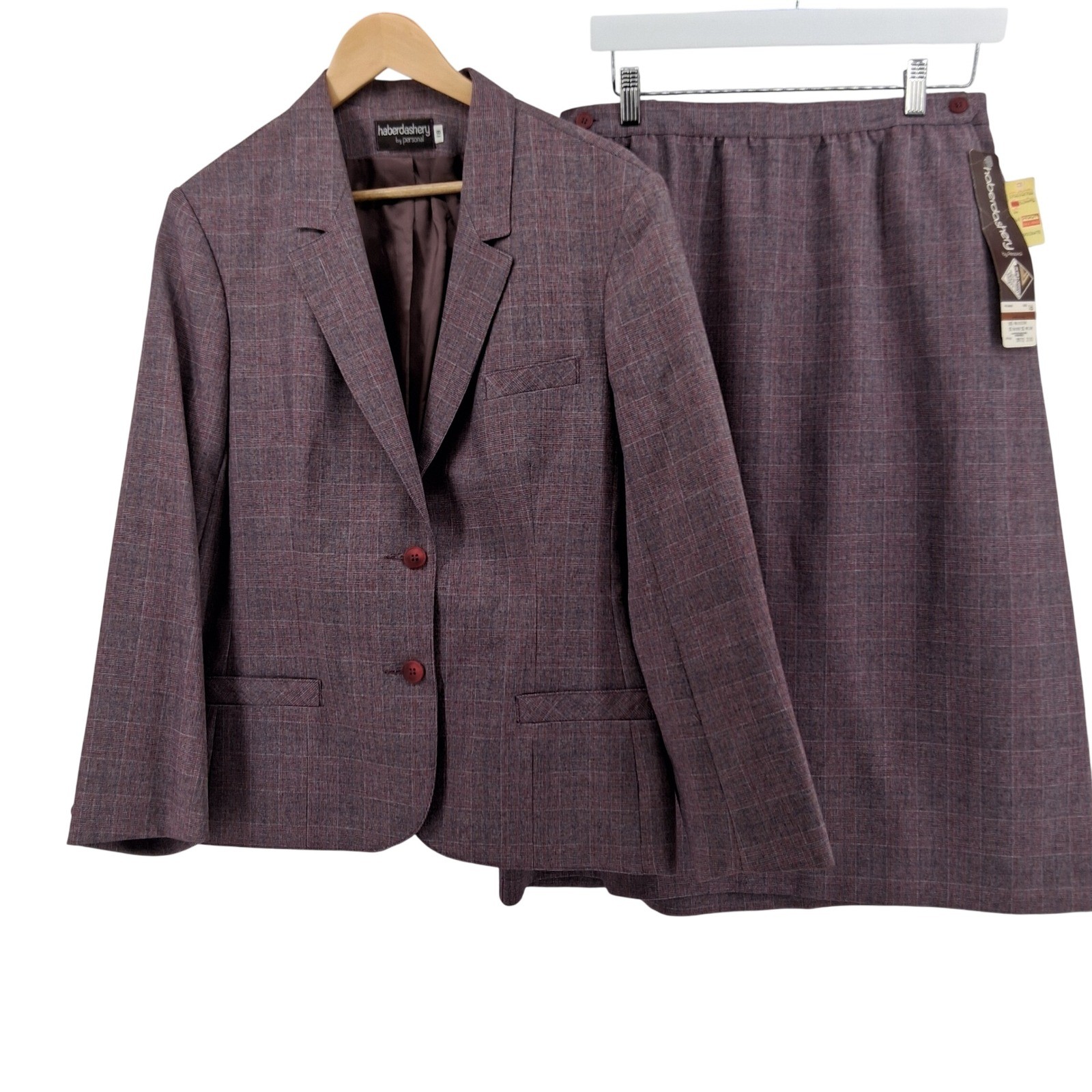Vintage Haberdashery by Personal Plaid Skirt Suit Set Burgundy Size 16 1970s