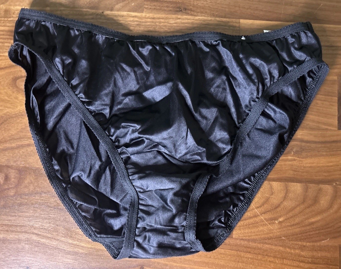 Vtg Vanity Fair Second Skin Nylon Panties Shiny Hi-Cut Sz 7 RARE Black Silky