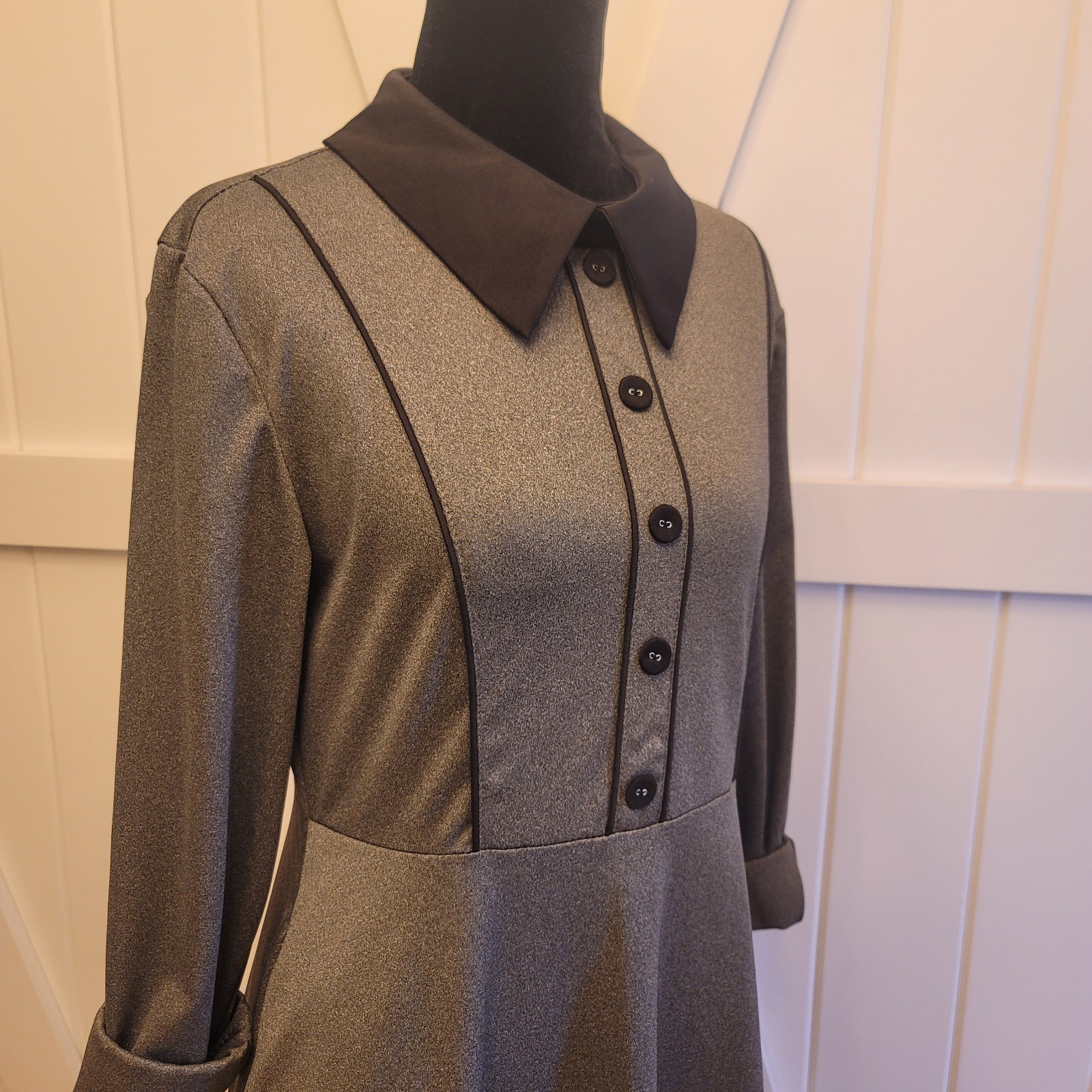 Vintage-Inspired Peter Pan Collar Fit & Flare Midi Dress | Small | Long Sleeve
