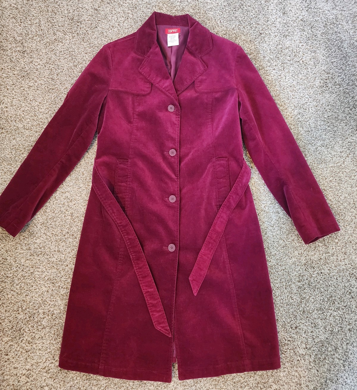 ⚡️VTG RARE 🔥 ESPRIT Magenta Velvet Trench Y2K INDIE SLEAZE L retro festival 💖