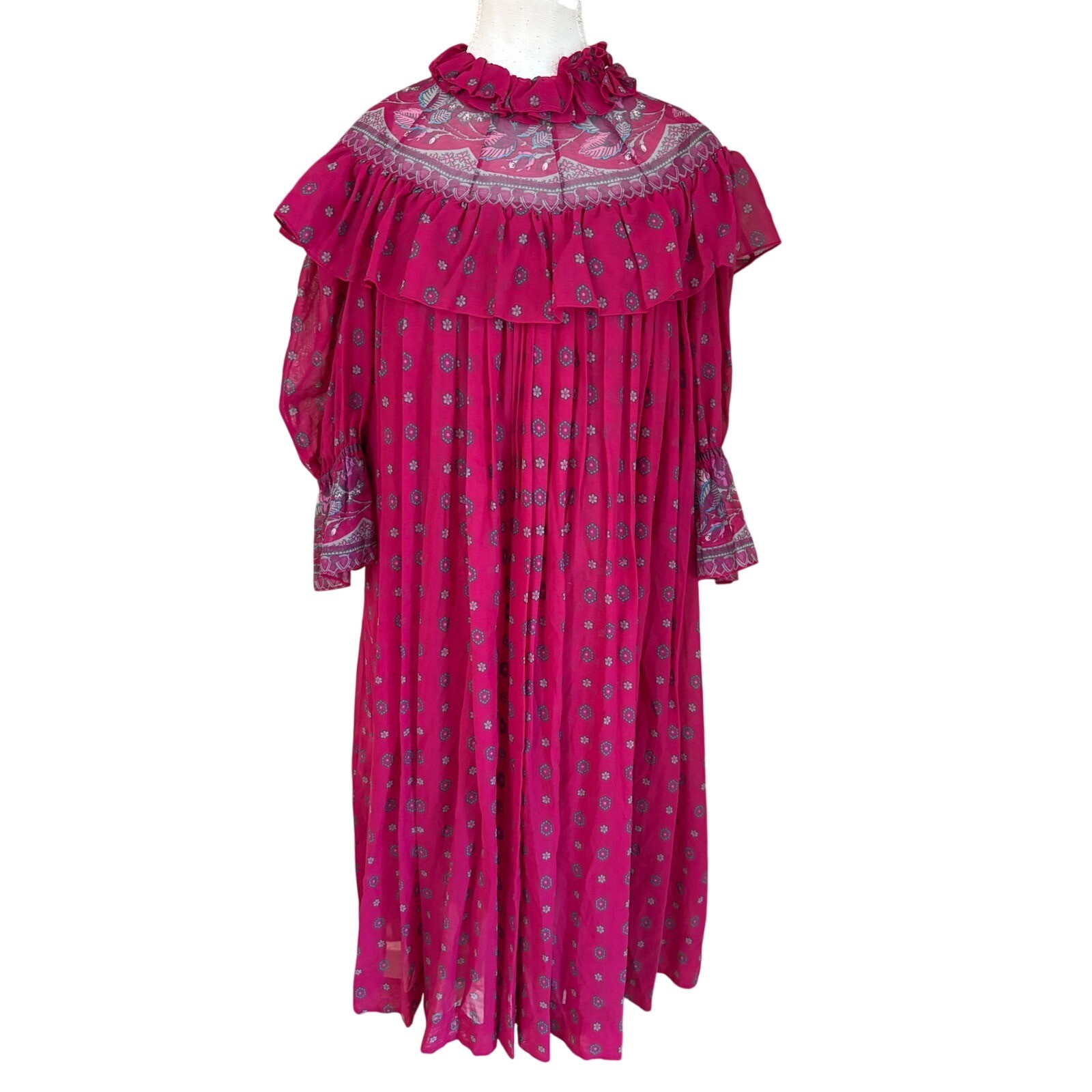 LA PROVENCE DE PIERRE DEUX Vintage High Neck Cotton Ruffle Sheer Dress Size S