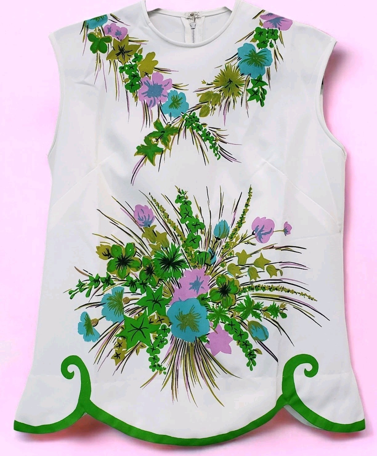 Vintage 60’s Women’s Sleeveless Multi-Color Floral Print Shirt-Sz L Hong Kong
