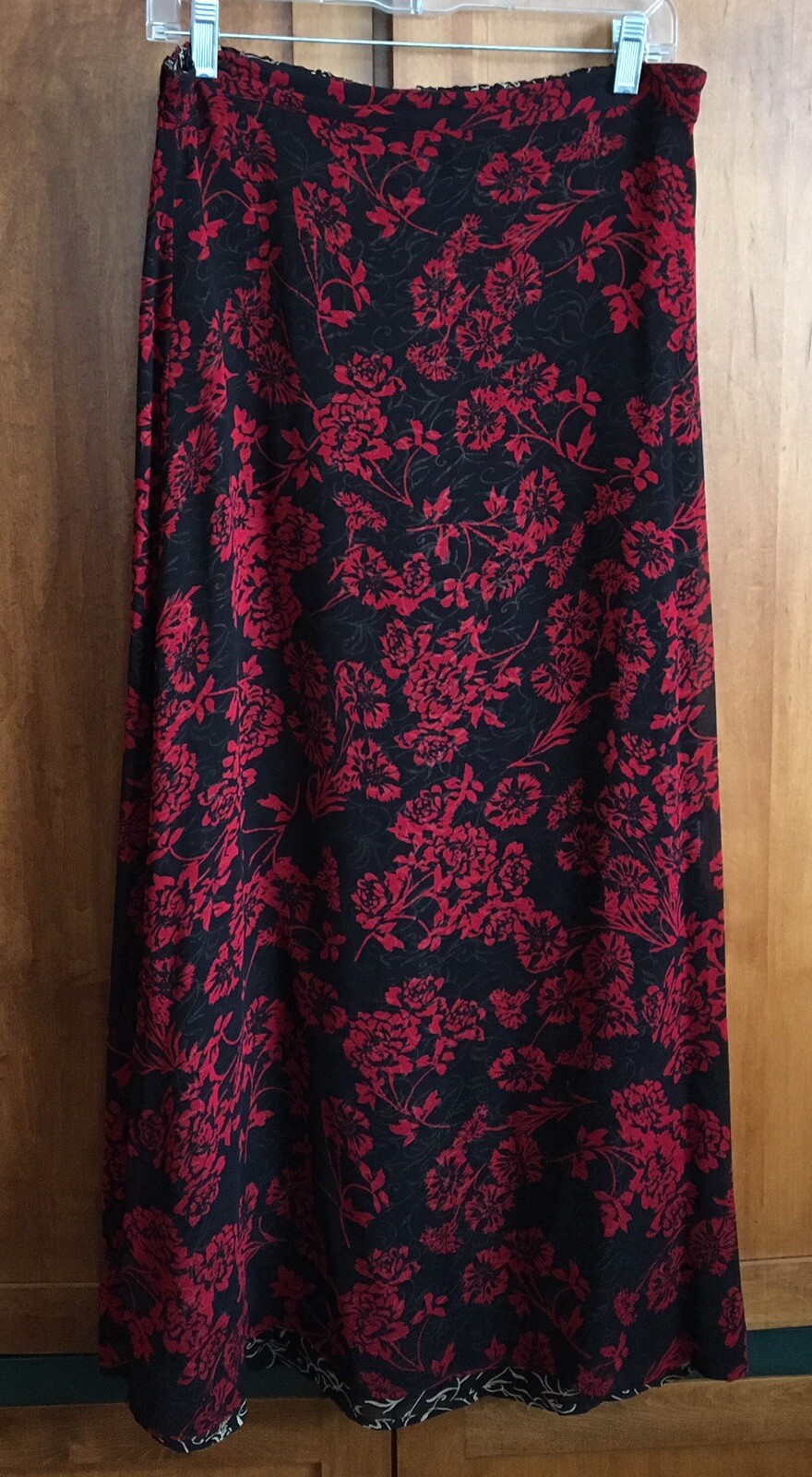Carol Anderson Collection REVERSIBLE RAYON SKIRT BLACK RED PRINTS Elastic BACK