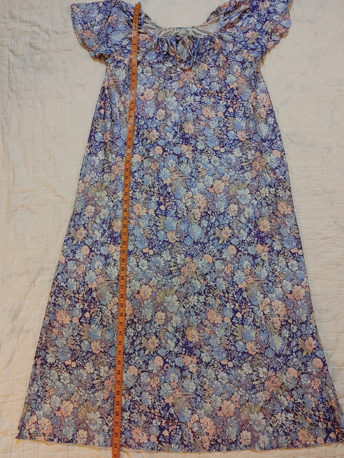 Vintage 80’s Housedress Gown M/L Polyester Homemade Grannycore Maxi Long Purple