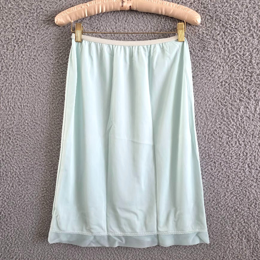 Vintage Lingerie Half Slip Skirt Small Light Blue Nylon Chiffon Trim 22″ Length