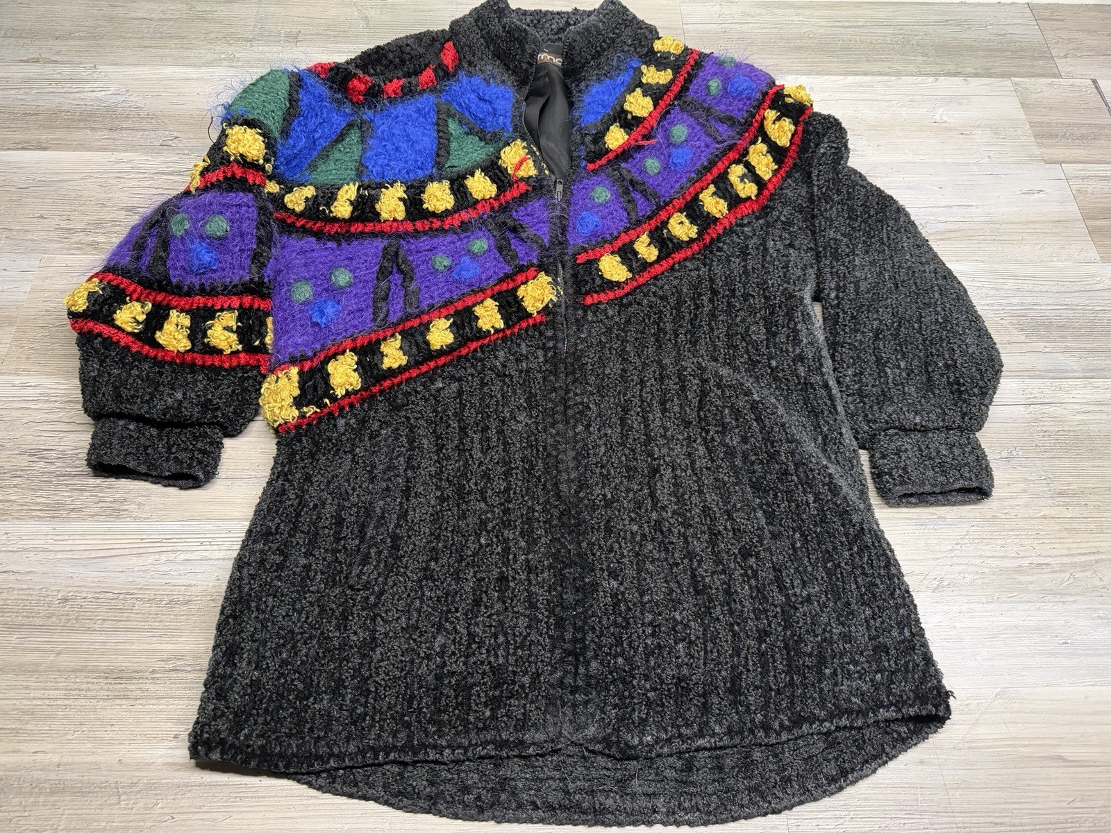 Vintage Norma Canada Sweater 80s Wool Mohair Blend Colorful 1/4 Zip Pullover M