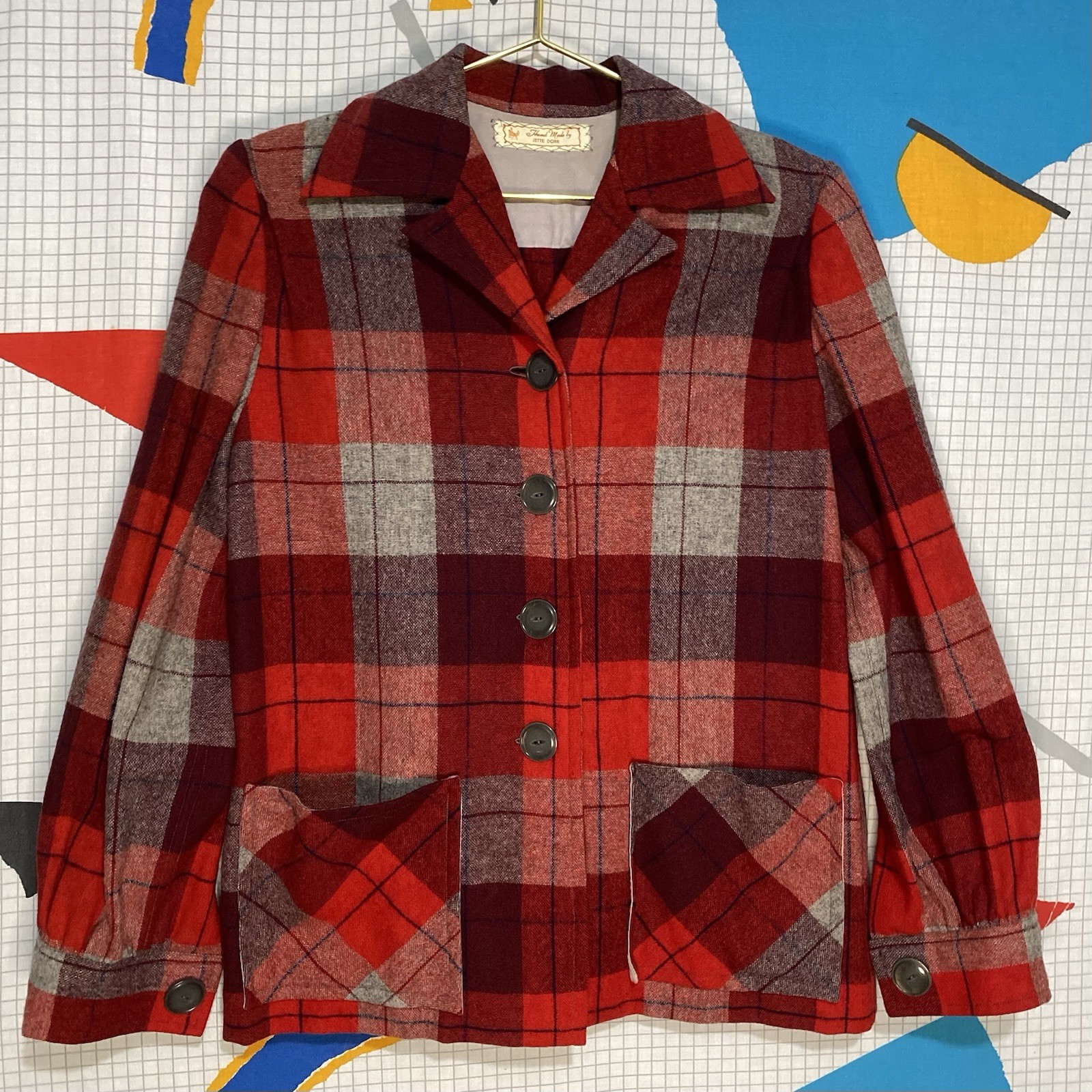 Vintage 40s Plaid Wool Jacket 49er Large Pockets Rockabilly Shirt Shacket Chore