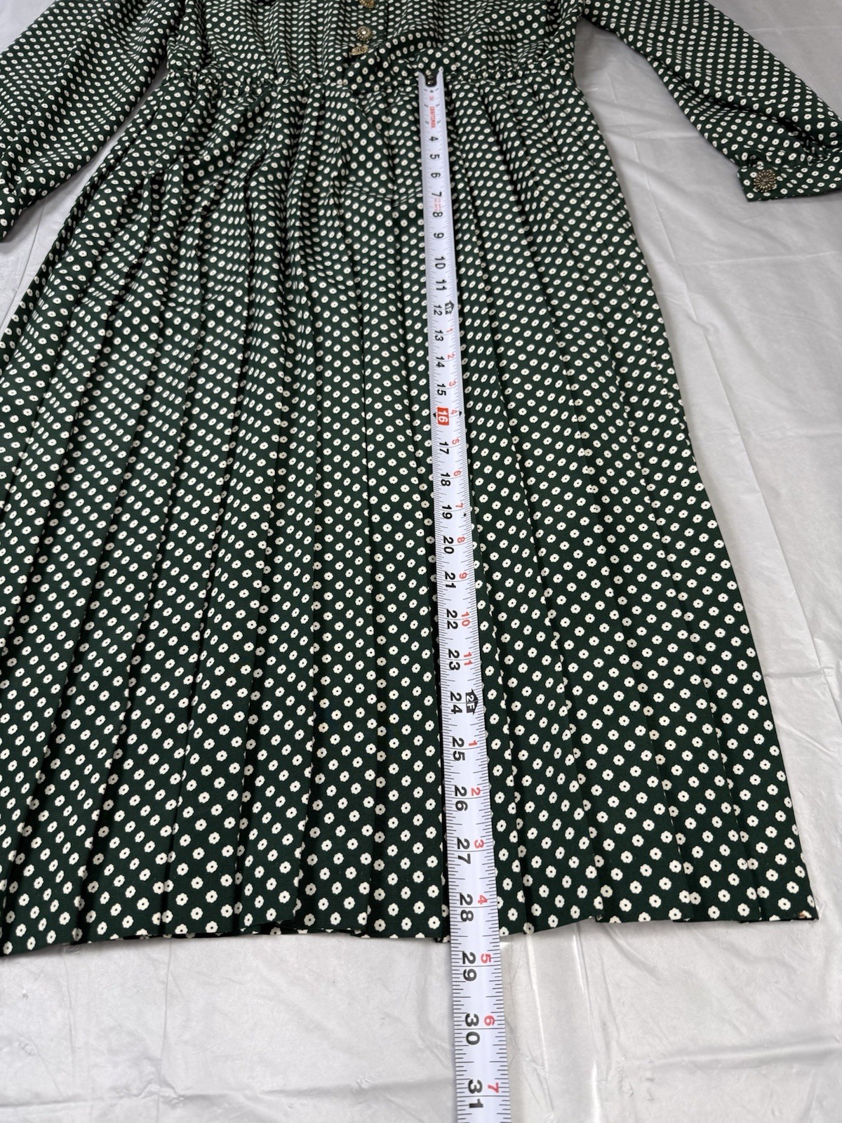 Vintage 80s Leslie Fay Hunter Green Polka Dot Midi Secretary Dress – Size 10 EUC