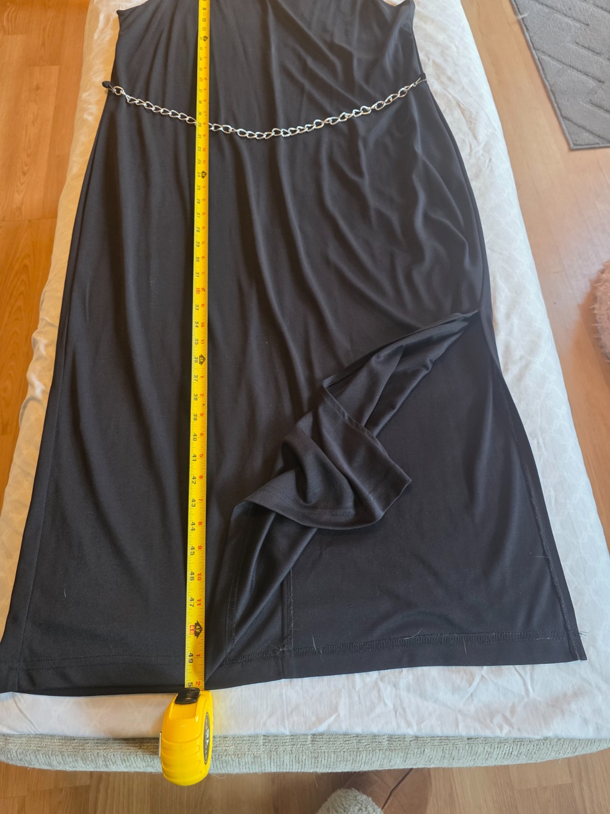 Vintage 90s Matthew & David Maxi Dress Size 16 Black Leopard Chain Back USA Made