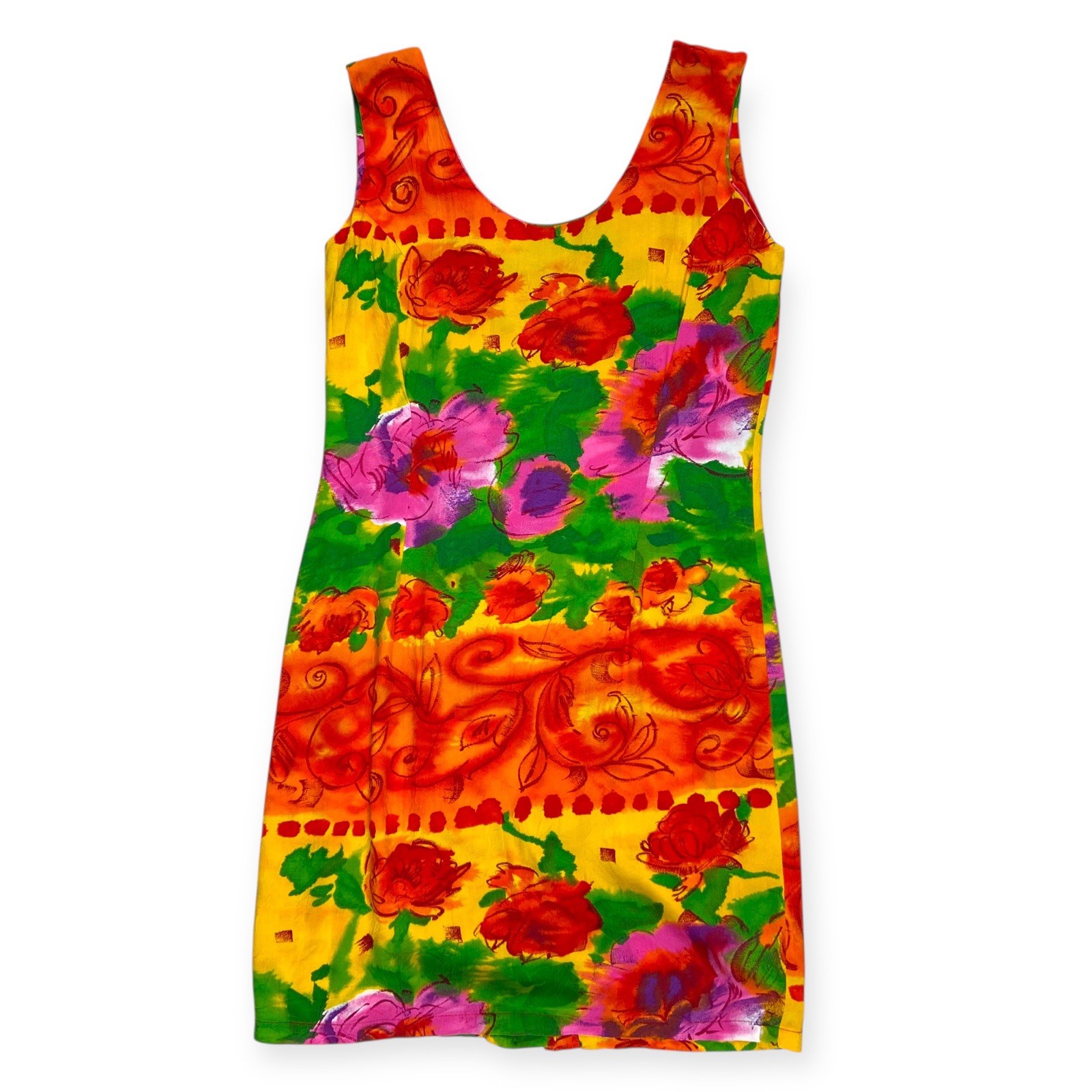 Jams World Women’s Vintage Colorful Hawaiian Floral Sleeveless Sheath Dress 9