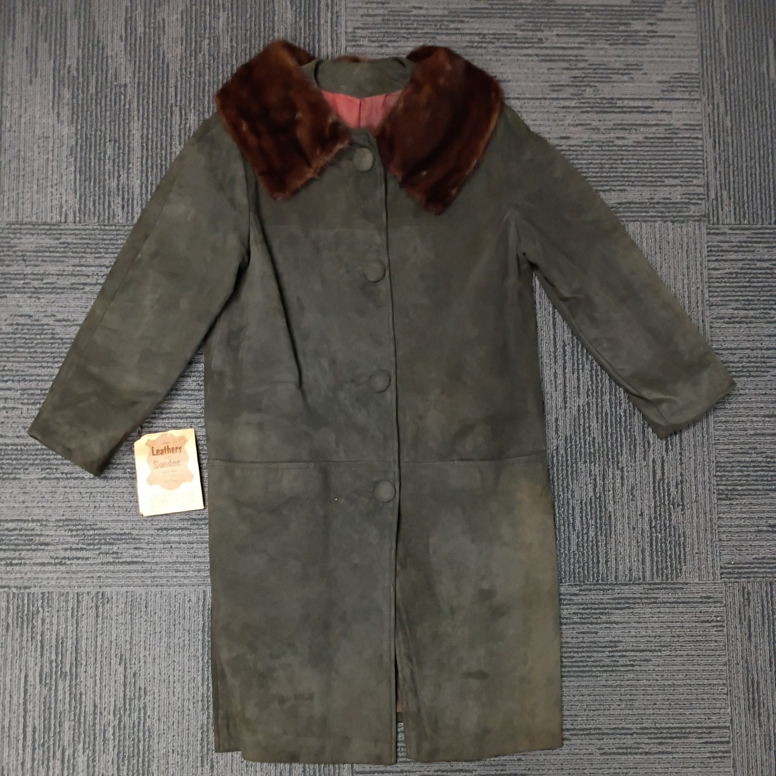 Vintage /Antique 1949 Leathercraft Suede Coat With Mink Collar Good Condition S