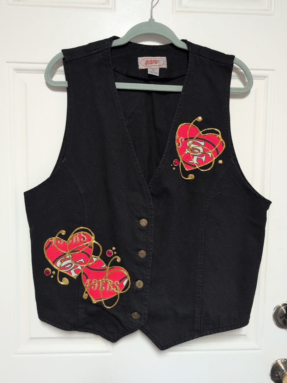 Vintage Apache Denim Vest 100% Cotton Size XL Made in USA SF San Francisco 49ers