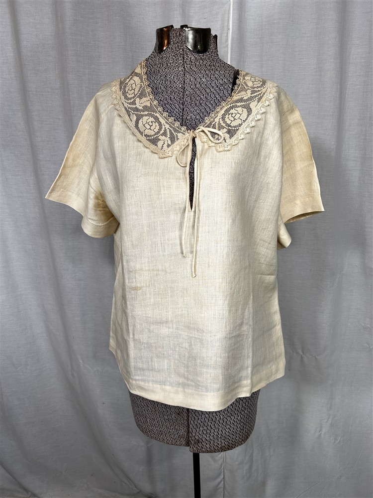 antique blouse linen lace pull over bust 40 off white original 1900-20