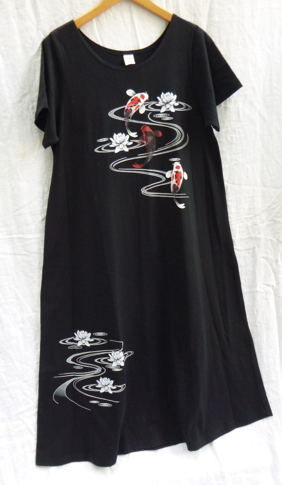 Hand painted dress Koi Fish water lily design one med Vintage 90’s