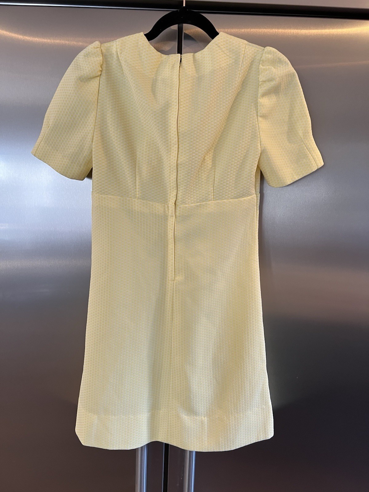 Vintage 1970s Handmade Dress Polyester Yellow Polka Dot Pattern Casual READ