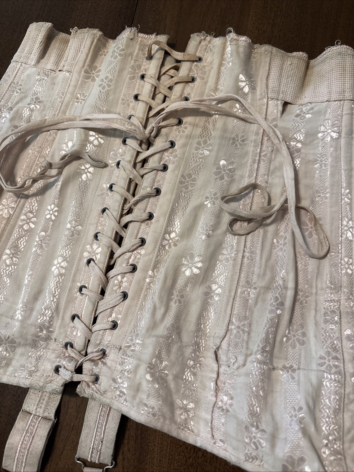 VTG 1940s Lace Up Corset Garter Girdle Bone PinUp Open Bottom Study Restore Nude