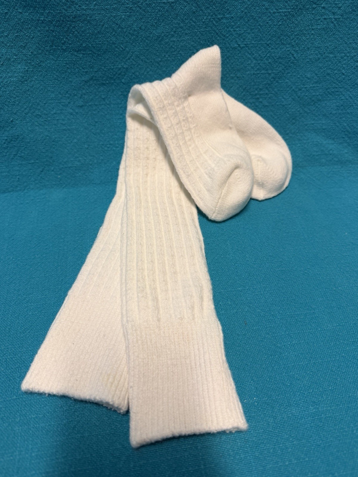 VTG Socks Hosiery 80’s Cable Knit NOS 9-11 White USA Stocking School Girl 21″
