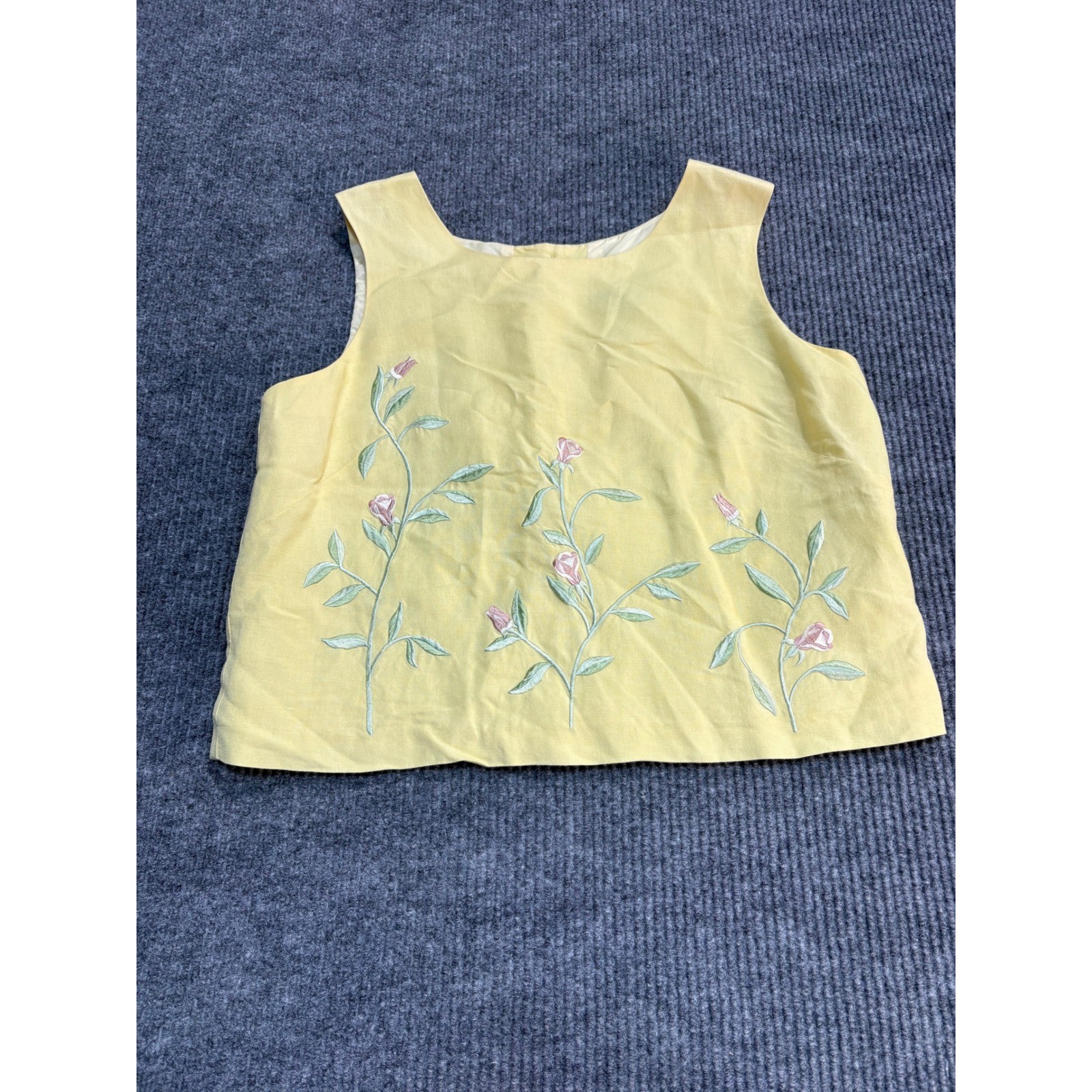 VTG Plaza South Yellow Linen Blend Floral Embroidered Top and Pants Set Size 12