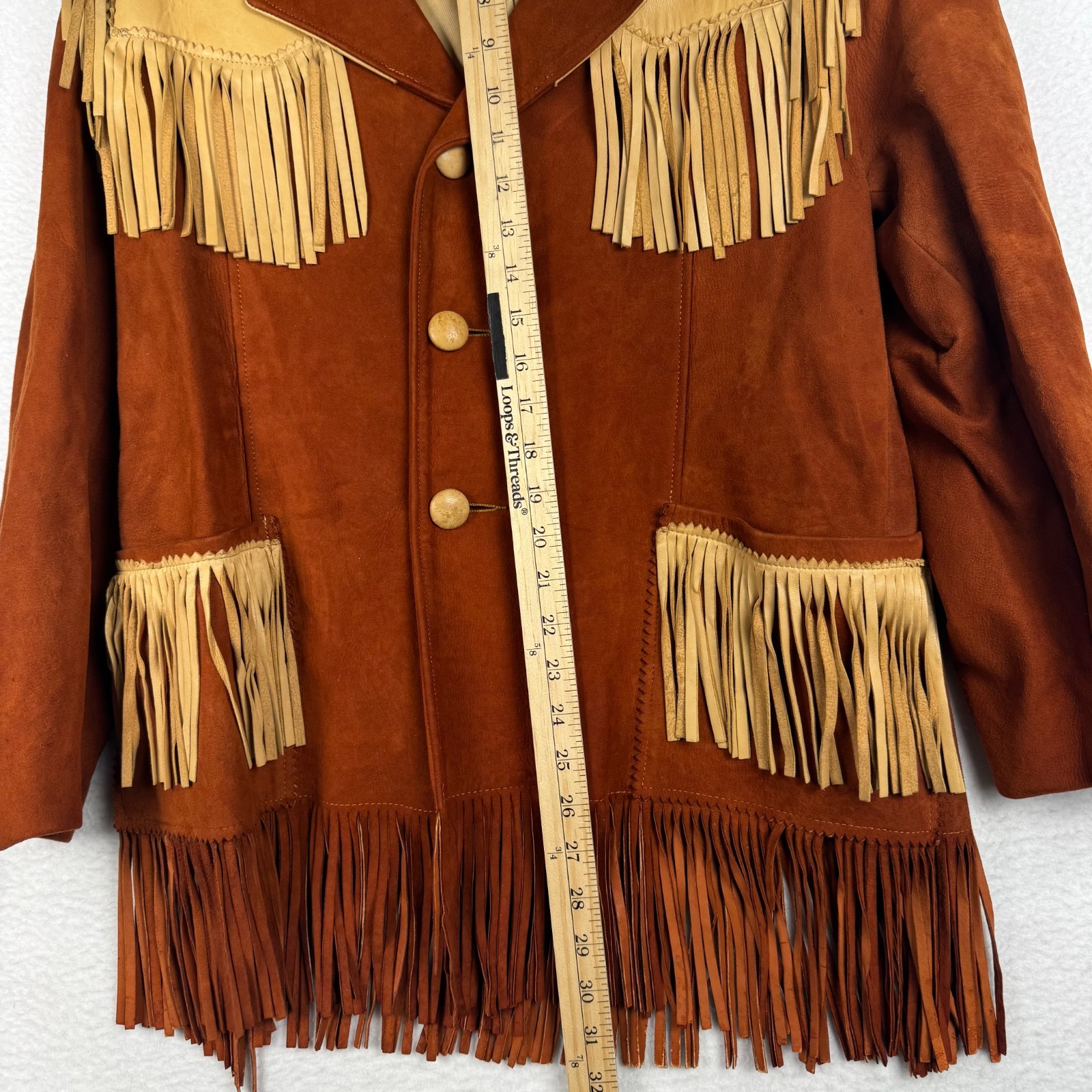 Vintage 60s 70s Cherokee Togs Size 42 Orange Suede Fringe Western Cowboy Jacket