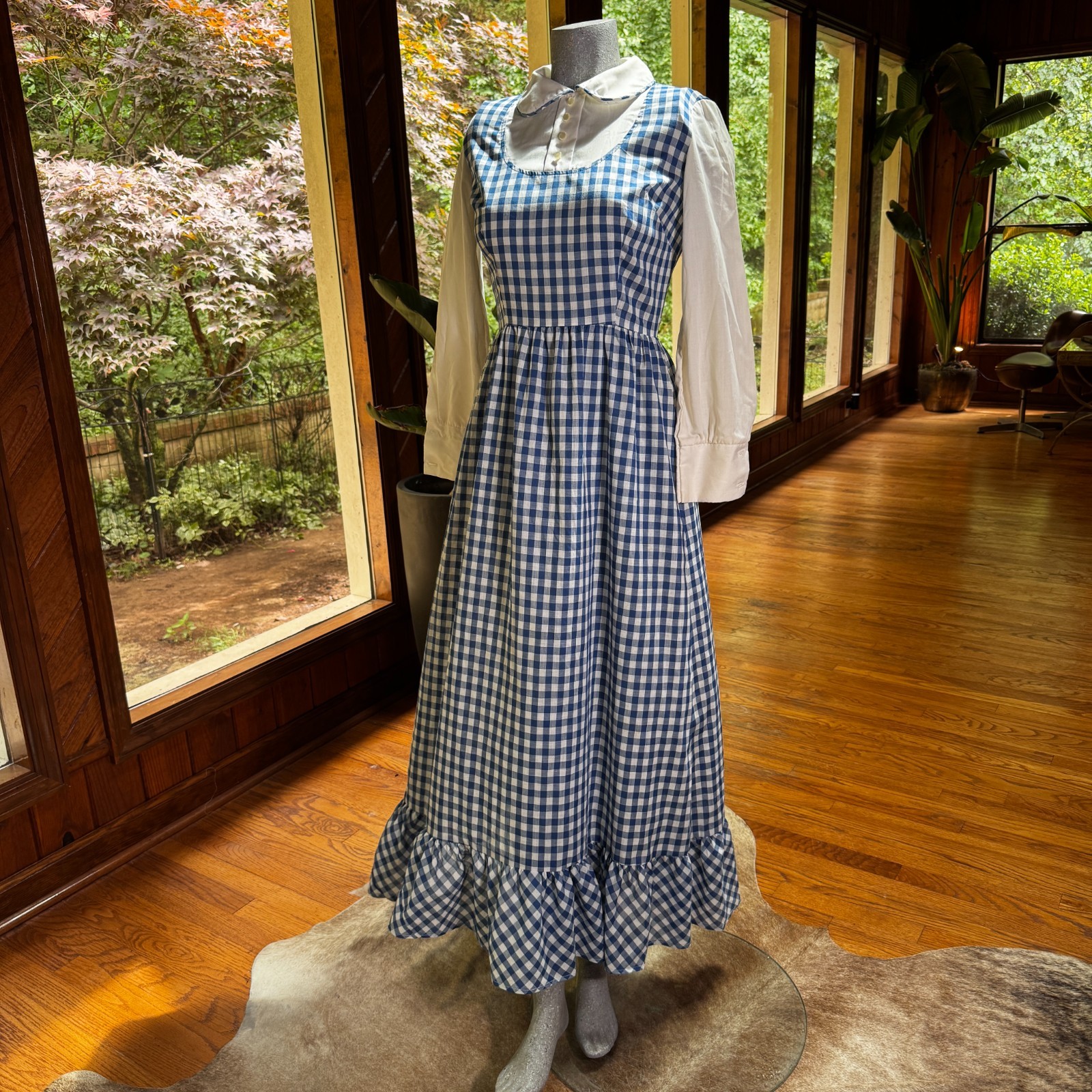 Vintage Gingham Prairie Dress Cottagecore Hippie Maxi Sears Bonnet Gunne Style