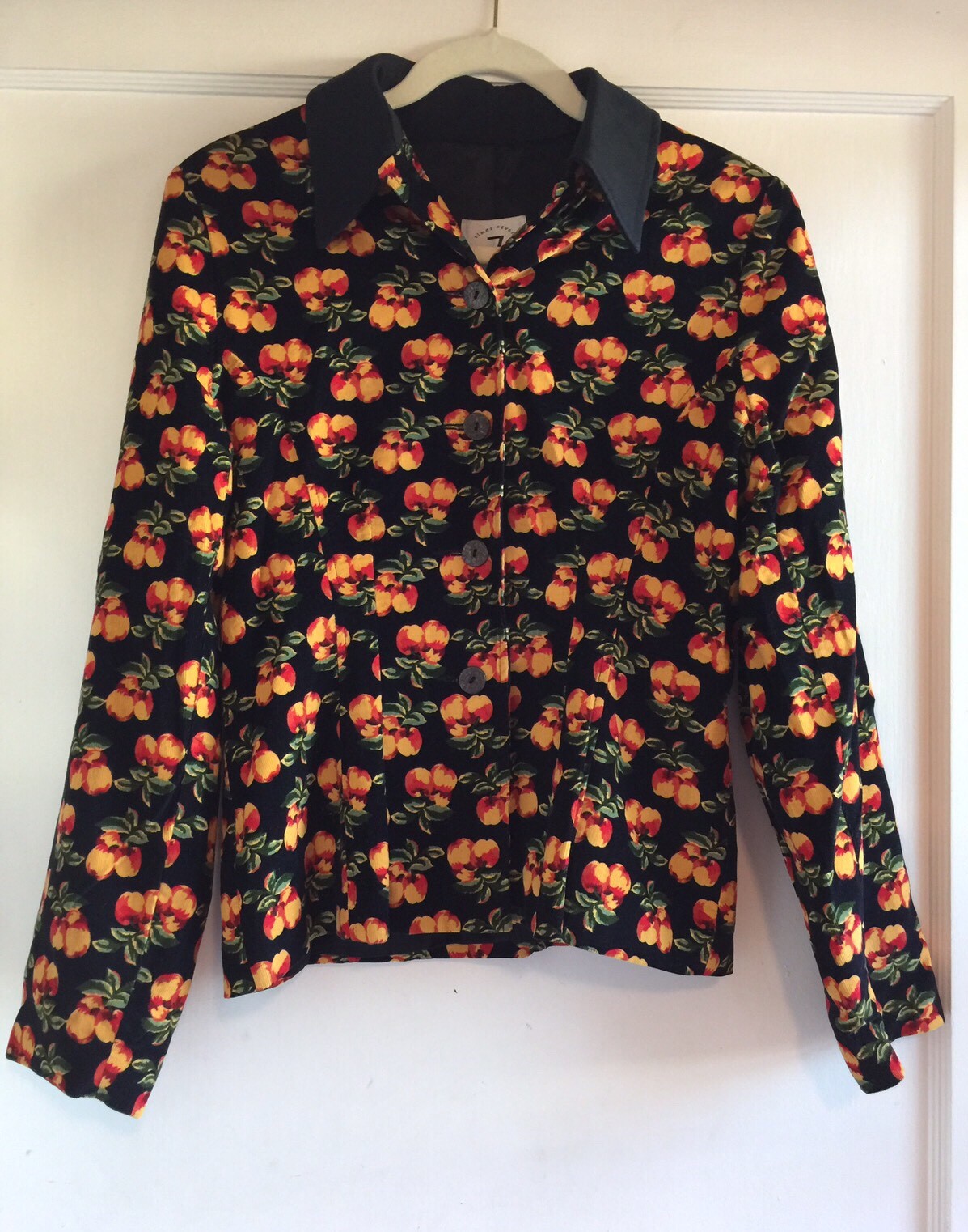 Vtg Todd Oldham Times Seven 7 Peach Fruit Print Corduroy Top Shirt Jacket Size M