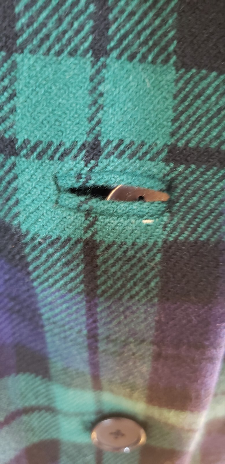 VTG EARLY 50s Deréta London GREEN AND NAVY WOOL PLAID JACKET