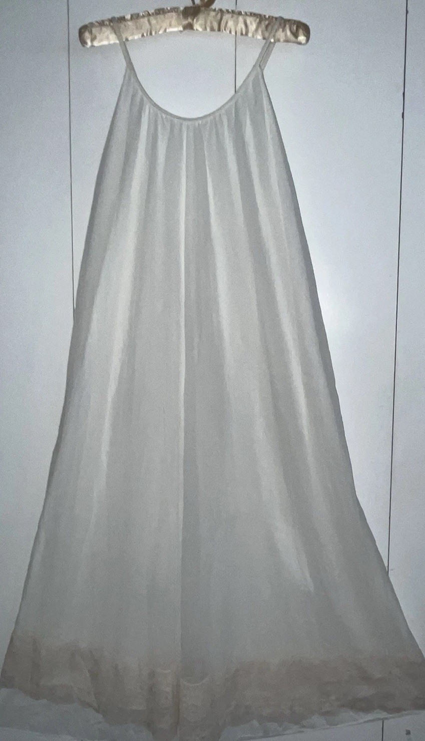 VTG INTIME Chiffon Nightgown Large White Ivory Lace Bridal Full Sweep Maxi Gown