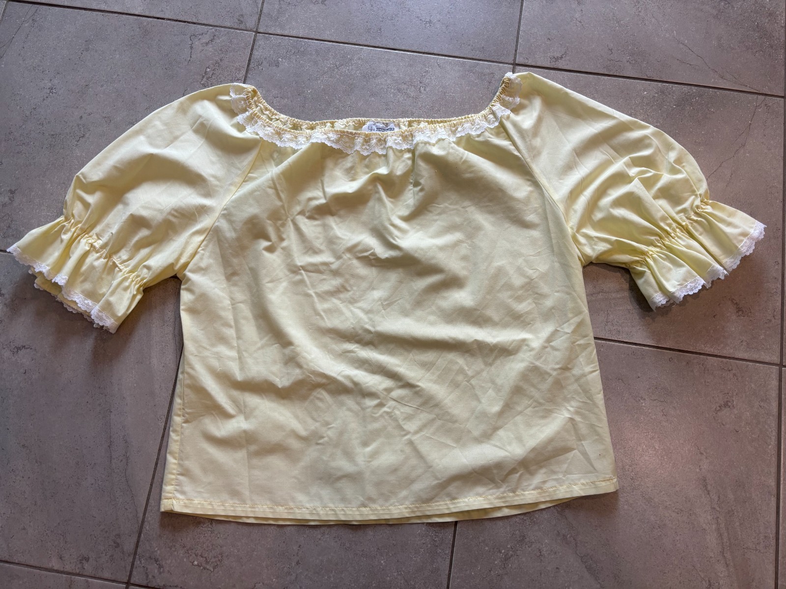 Vintage Pitchfork Brand Square Dance Yellow Off The Shoulder Top Blouse Shirt XL