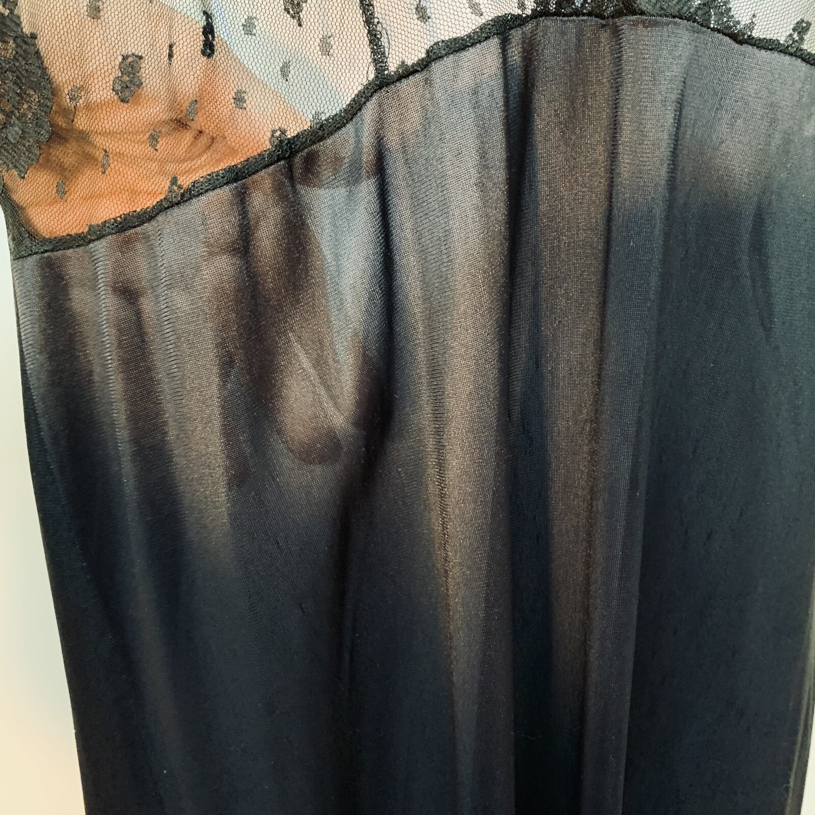 Vintage Black Nylon Sheer Lace Peignoir Robe Nightgown Negligee Long Gown Set M