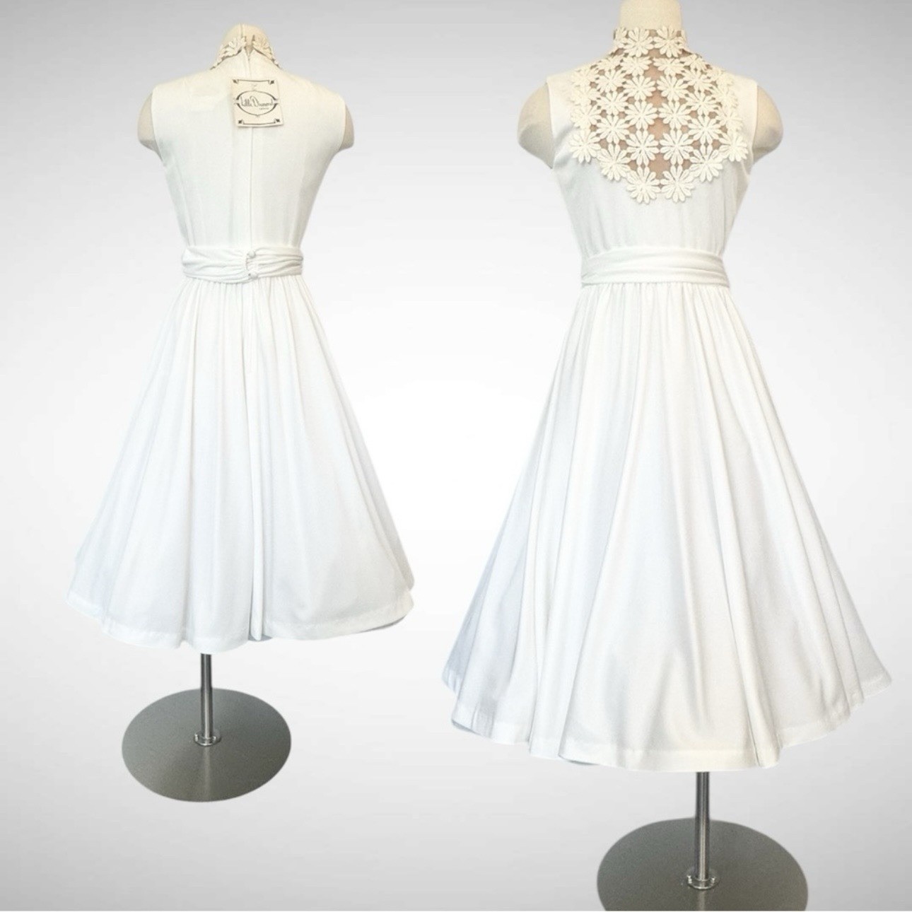 Vintage Lilli Diamond White Daisy Sheer Illusion NWT Deadstock 60s Midi Dress 10