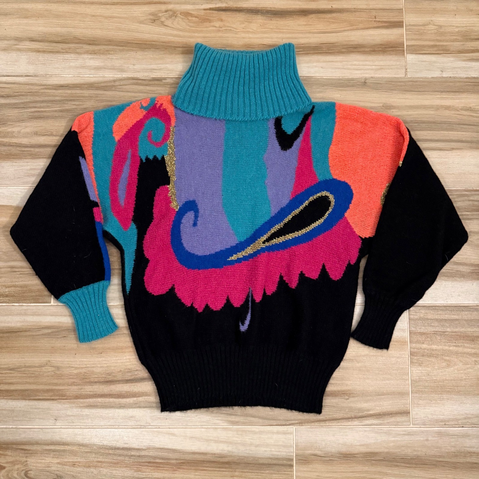 Peter G’s General Stores Vintage Mohair Alpaca Abstract Turtleneck Sweater Large