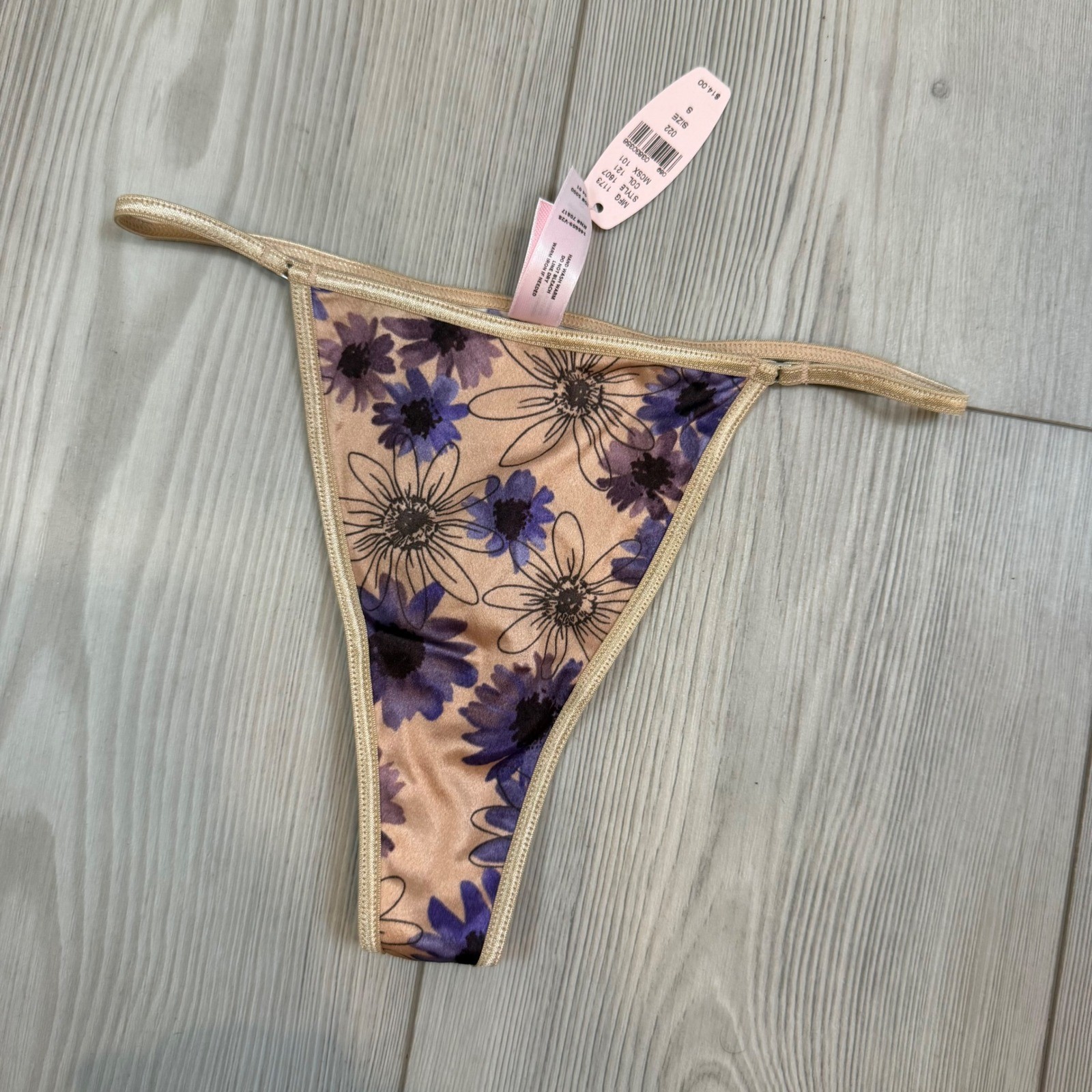 Vintage 2001 Victorias Secret Floral V-String Thong Panty Purple Tan Y2K NWT S