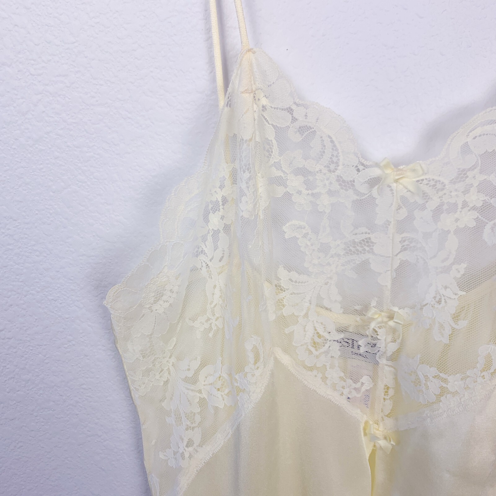 Vintage Bestform Lingerie One Piece Lace Yellow Nightie Shirt Tank Top Small