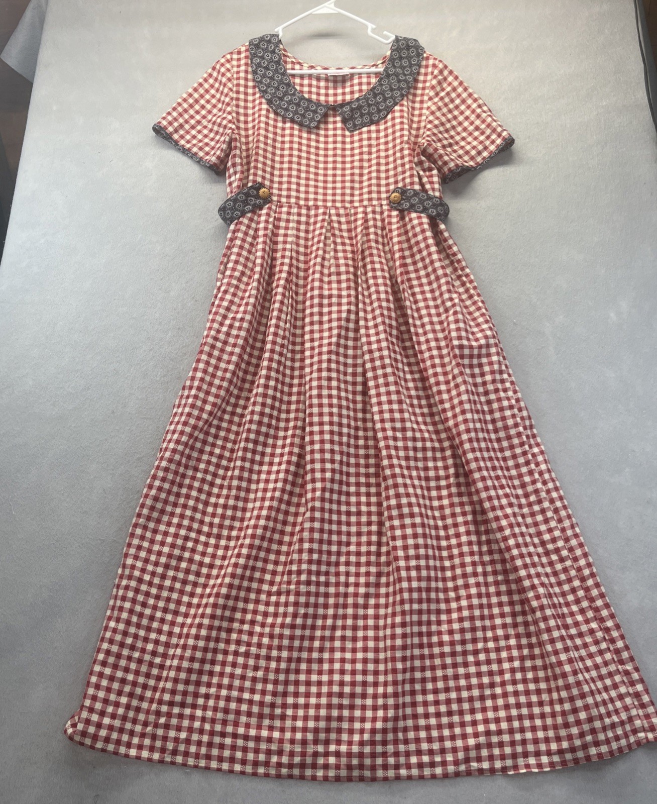 COTTONTAIL ORIGINALS Red Gingham Navy Floral DRESS 14 Vintage 80s 90s Retro maxi