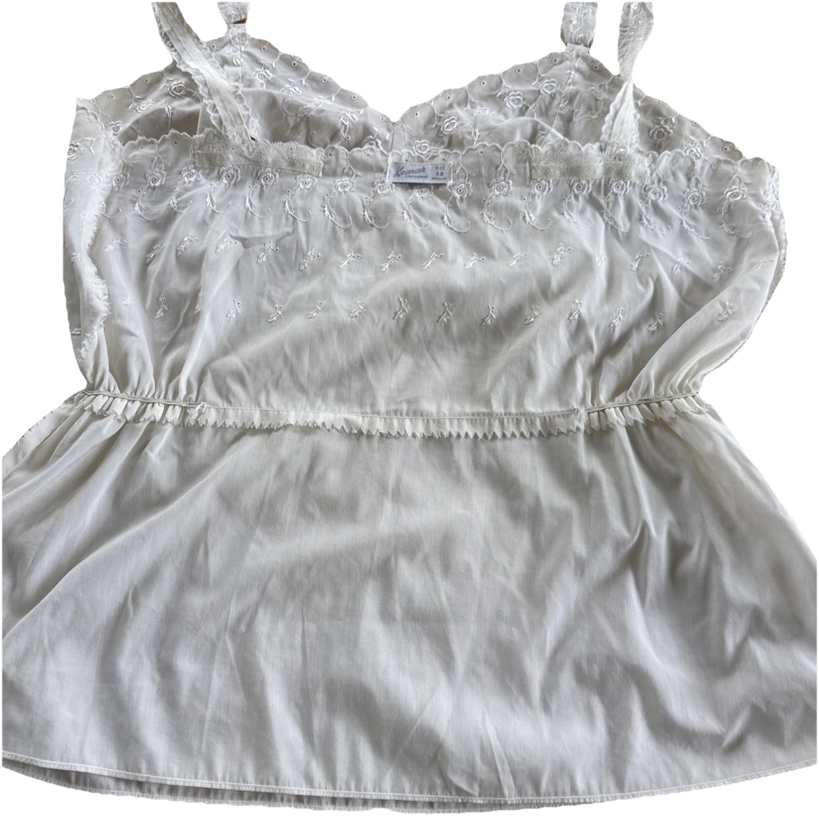 VTG Komar Lingerie White Embroidered Cami Top Sz 38 Cotton Nylon Cottagecore EVC