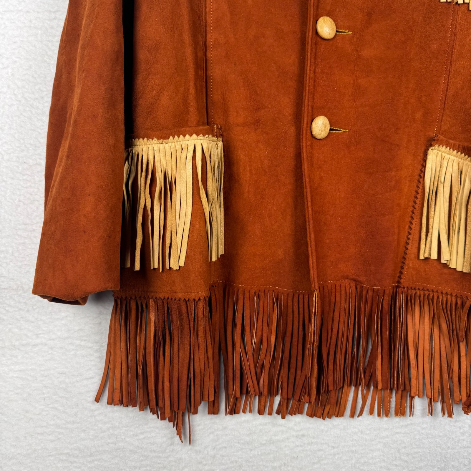 Vintage 60s 70s Cherokee Togs Size 42 Orange Suede Fringe Western Cowboy Jacket