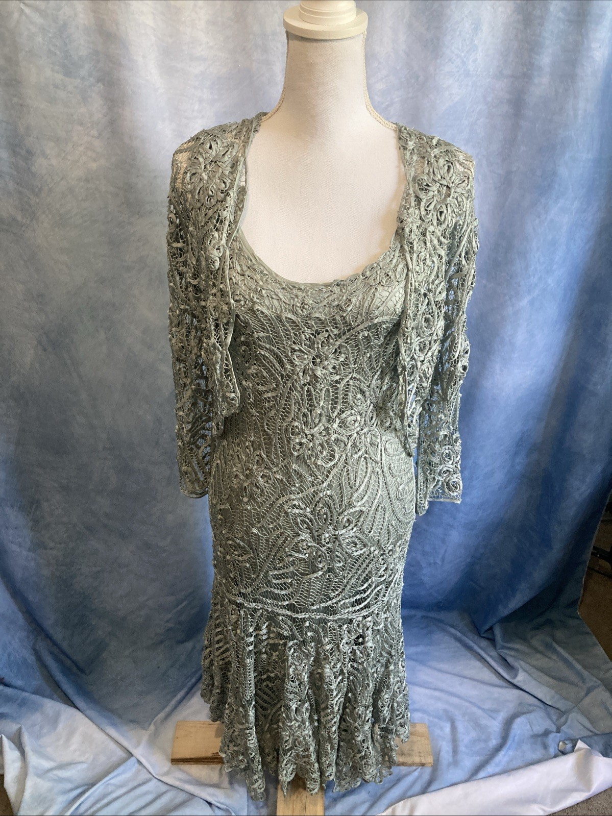 Vtg 90s Soulmates 100% Silk Crochet Lace 3pc Dress Set L Fits XS S Y2K Mermaid