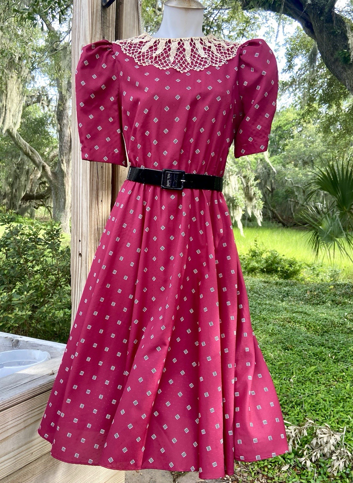 Vintage 70s Prairie Dress Jerell of Texas Burgundy Cottage Sz XS 0/2 Lace Collar