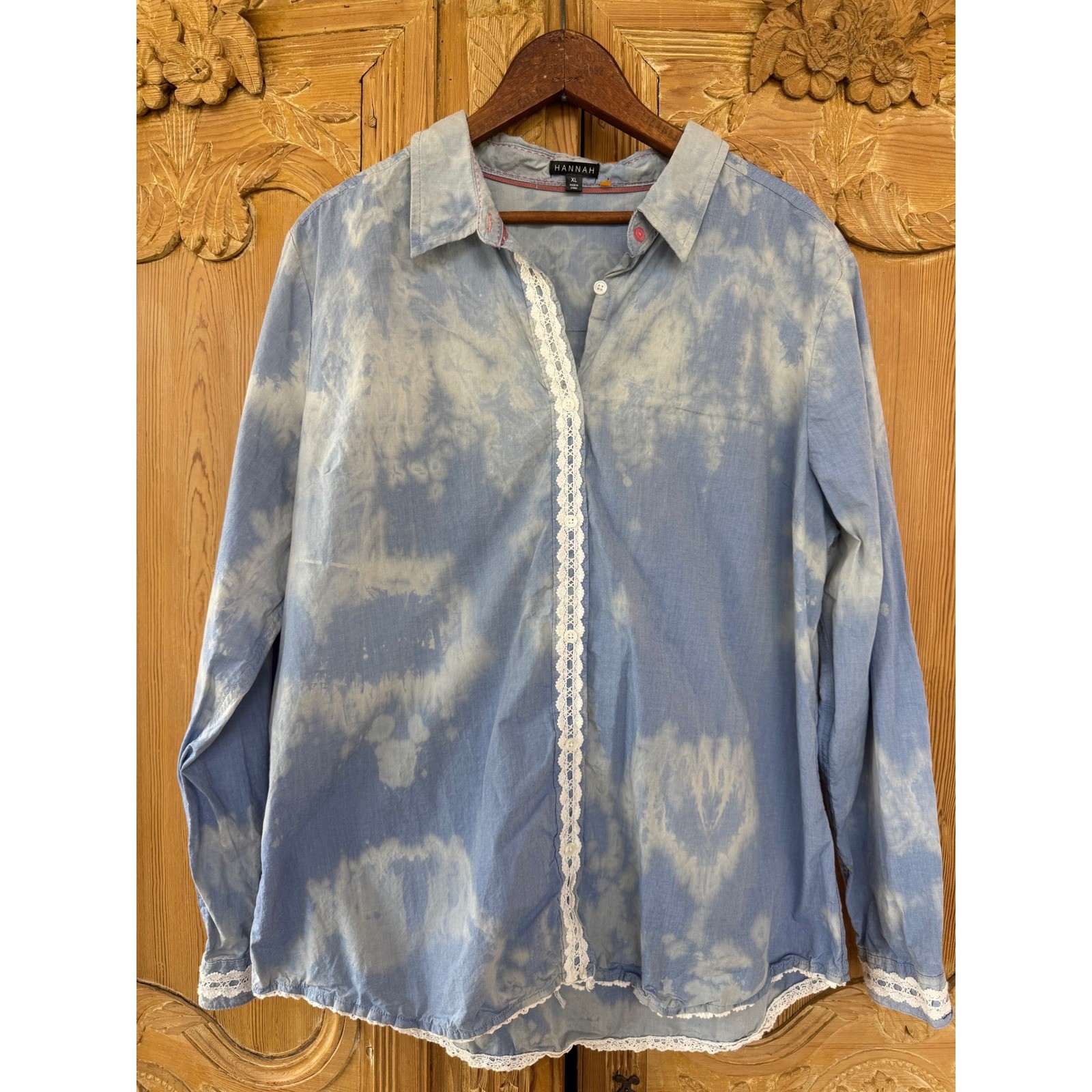 Upcycled Chambray Shirt Bird Patch Cottagecore XL Cotton