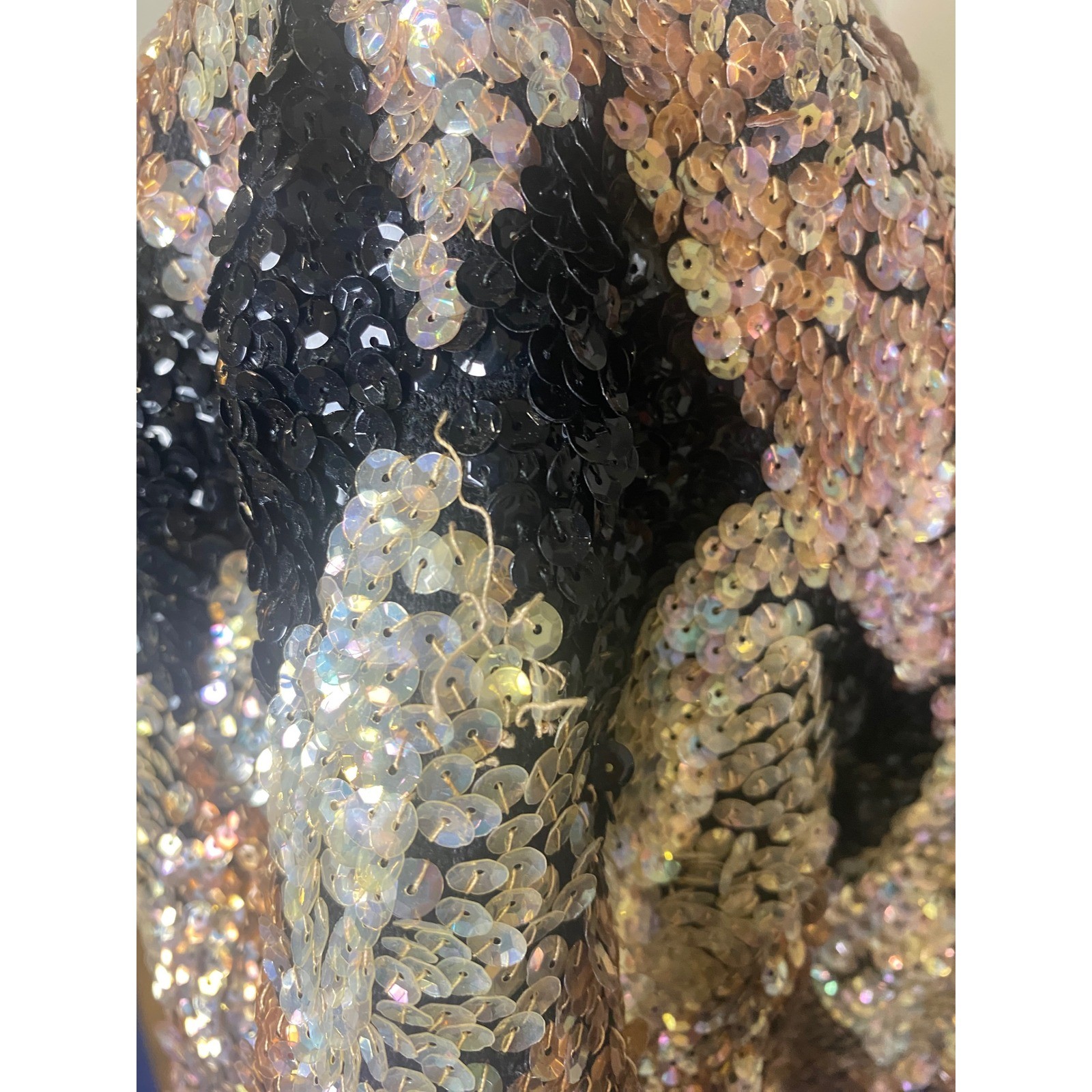 Vintage Harlequin Sequin Top Gold Bronze Black Diamond Pattern Evening Blouse