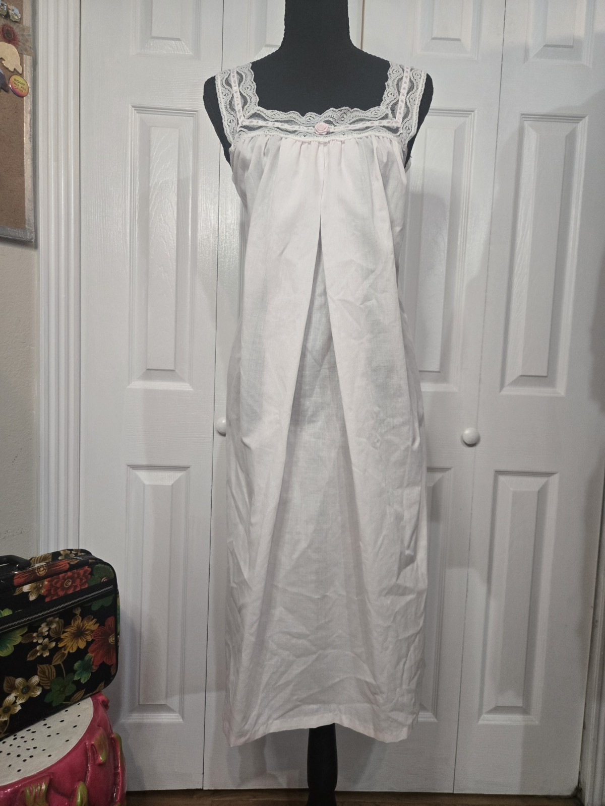 Size Large Adonna Maternity Breastfeeding Cotton Vintage Pink Lace Nightgown