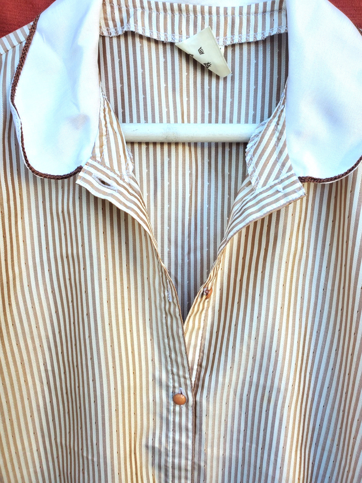 Vintage 1980s Charles Daniel Brown White Striped womens blouse Top Medium