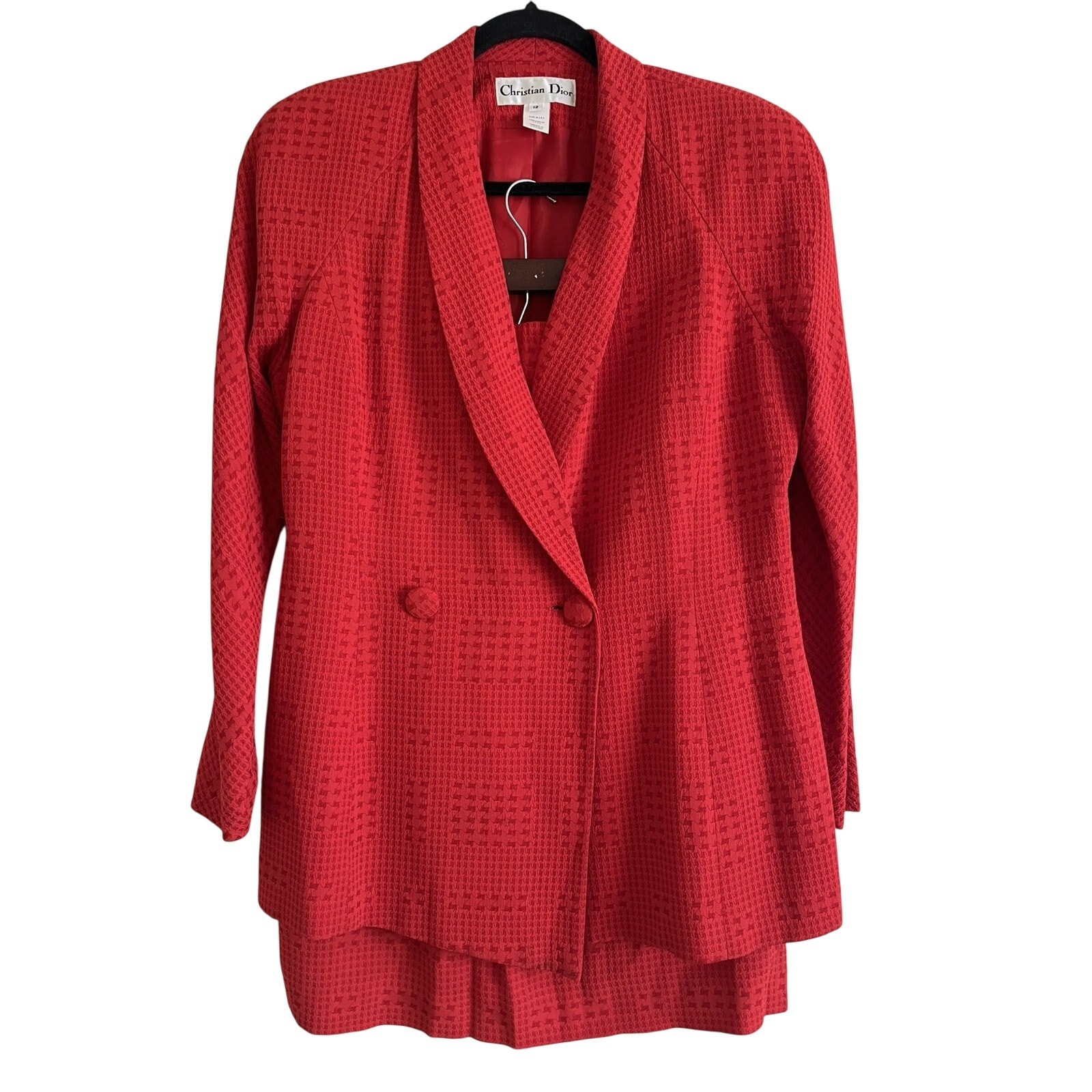 Vintage Christian Dior Y2k Red Double Breasted Skirt Suit Set Size 12