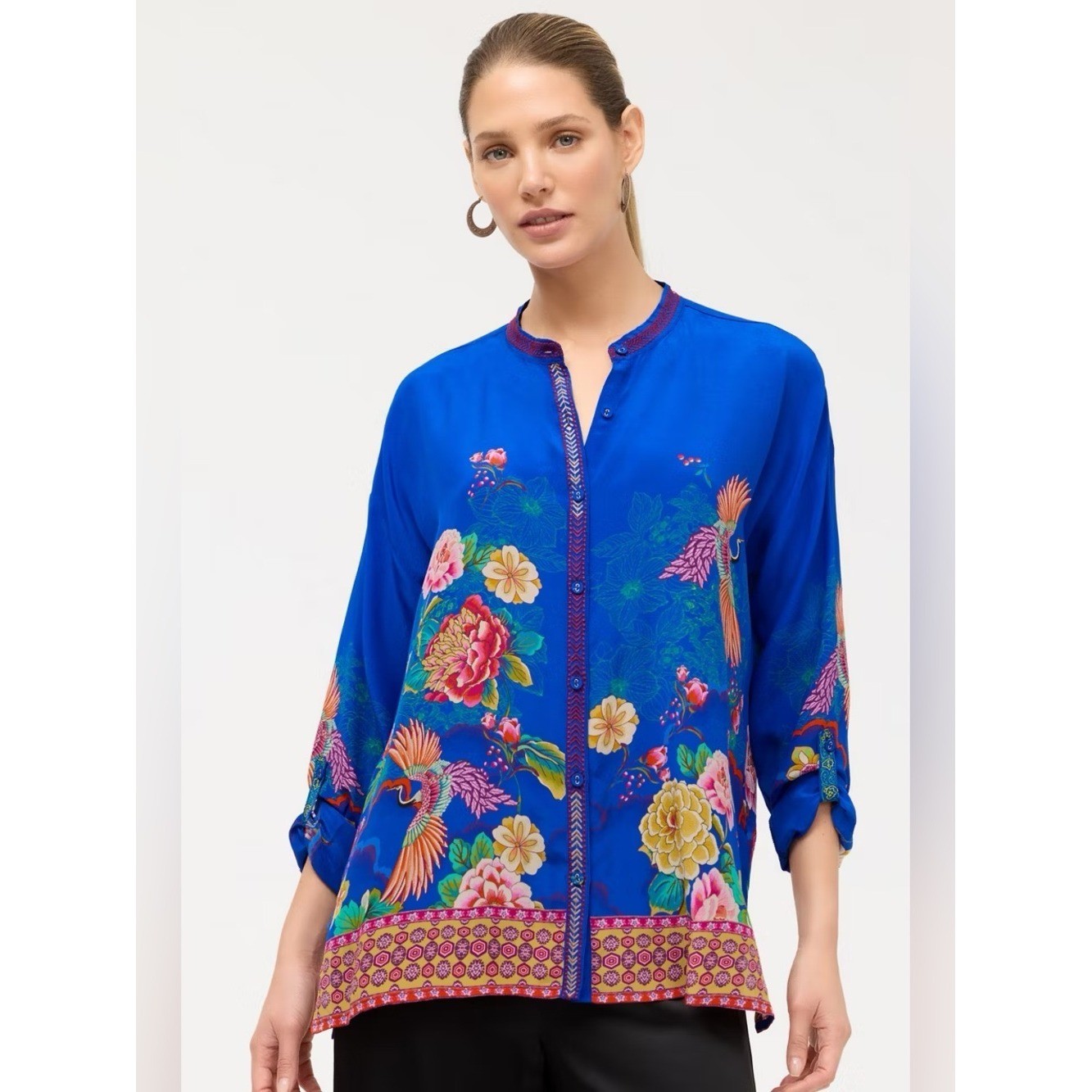 Johnny Was Audrey tunic in the Victoria Silk Scarf print size large