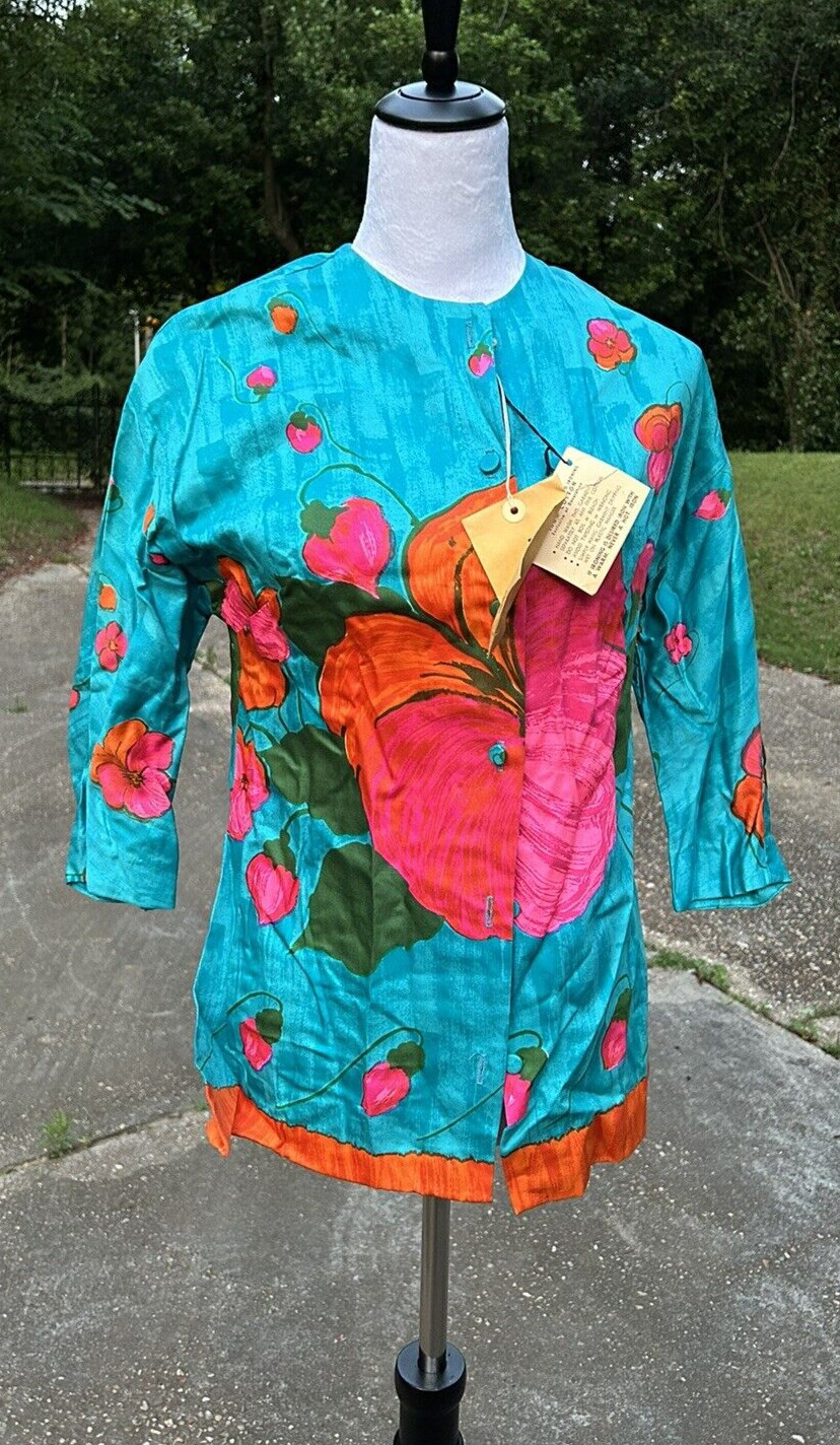 Vtg MOD 60s/70s Retro Aladdin Blouse Jacket Bright Bold artistic New old stock